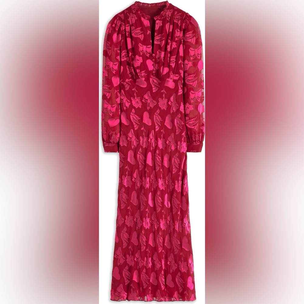 Boden Cassie Devore Midi Tea Dress
Pink Red Heart Dove modest Long Sleeve 2 - Picture 5 of 13